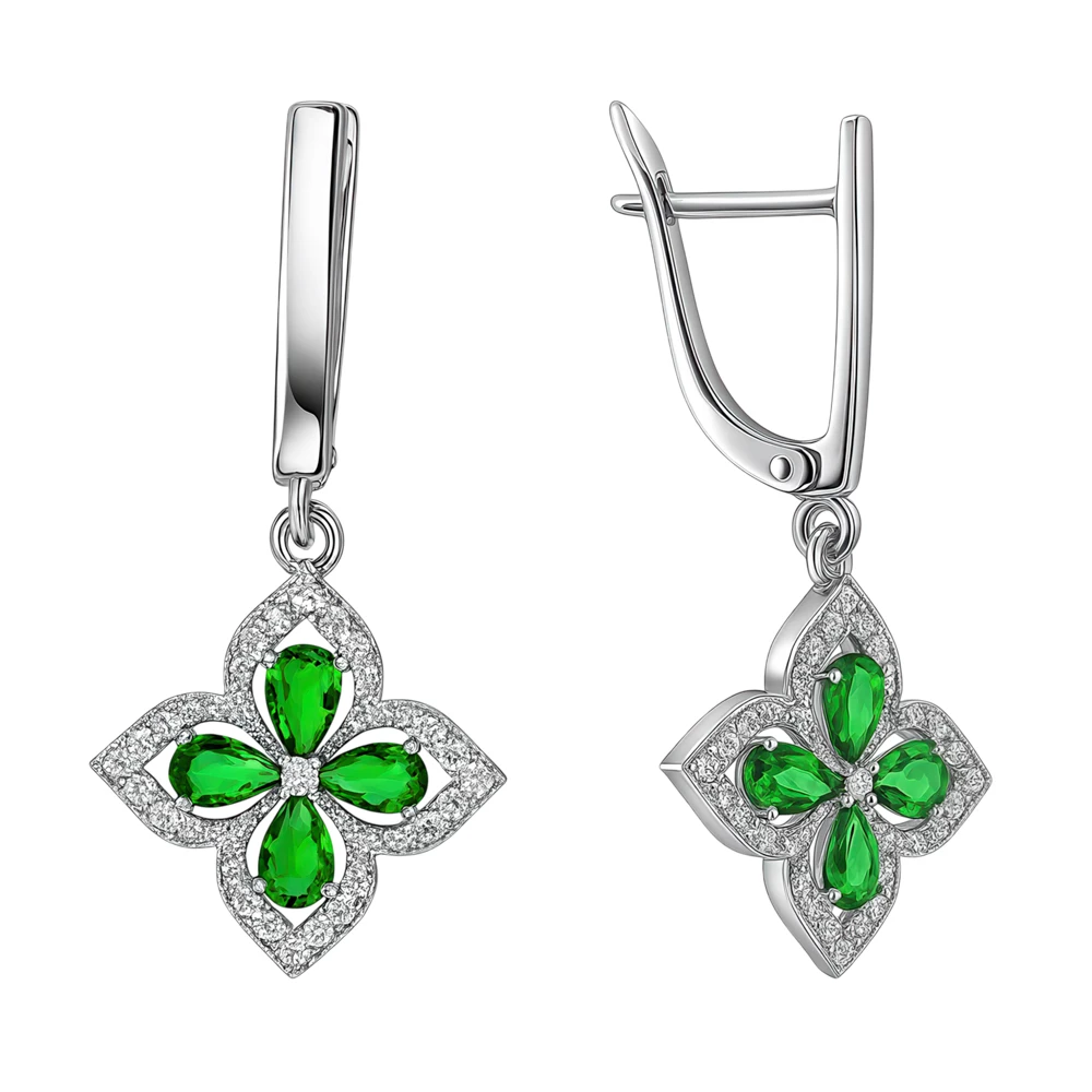 Серьги с цирконами и фианитами из серебра 925 пробы