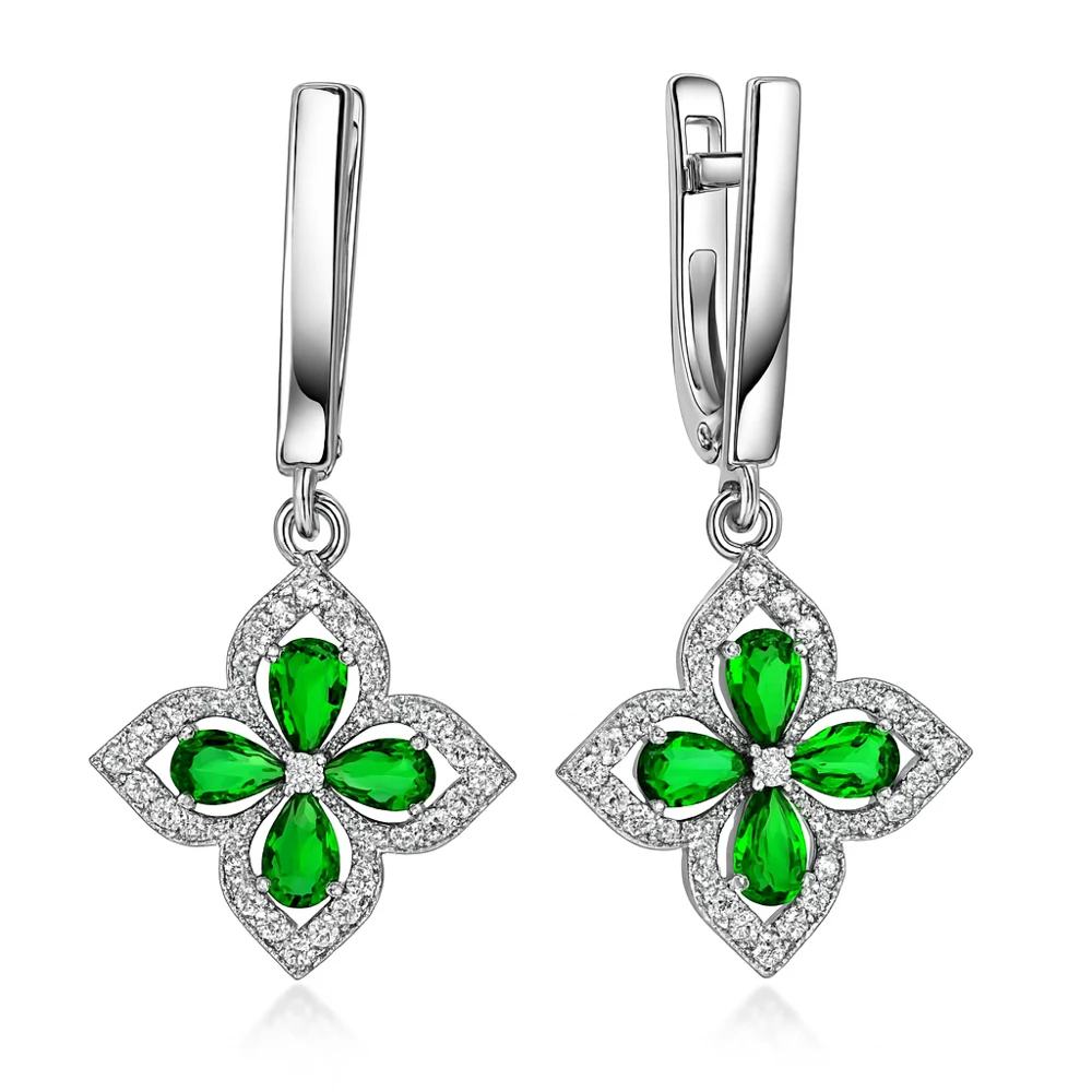 Серьги с цирконами и фианитами из серебра 925 пробы