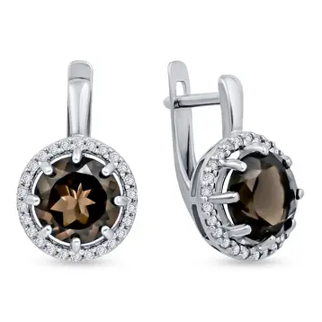 Серьги с раух-топазами из серебра 925 пробы