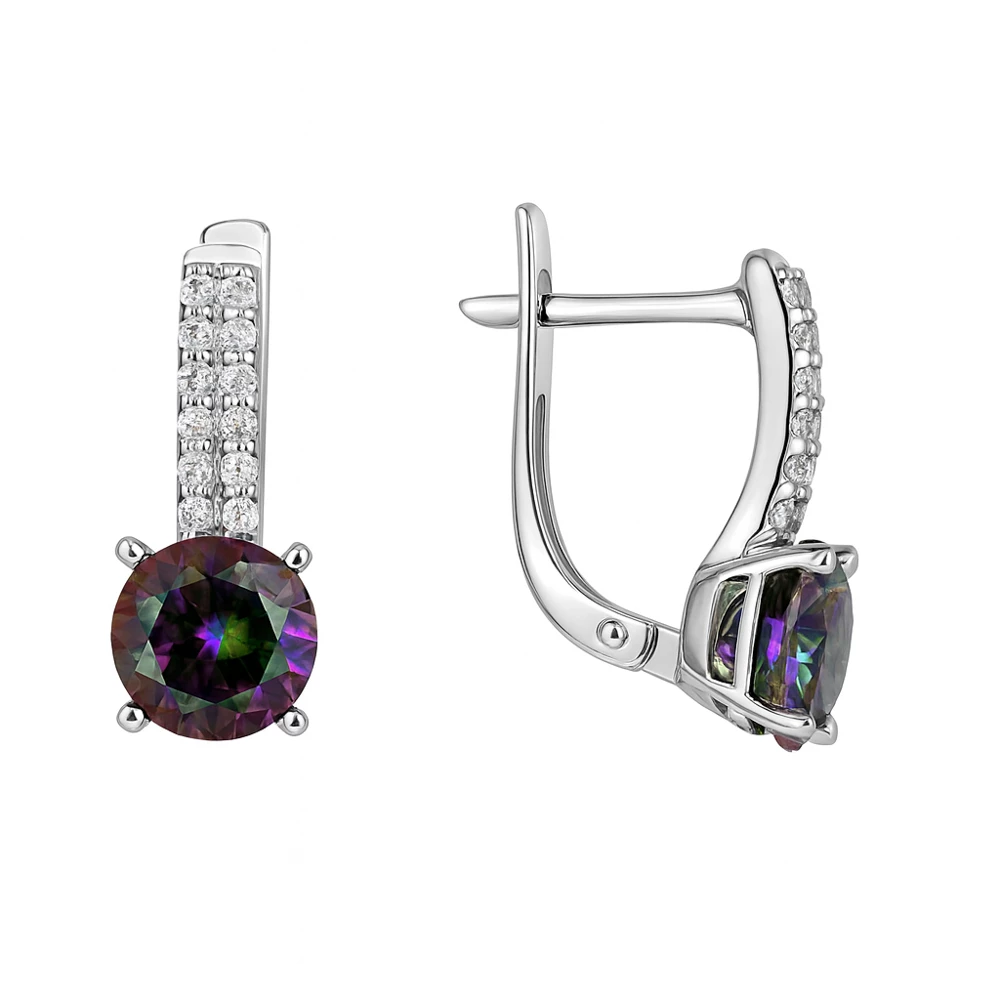 Серьги с цирконами и фианитами из серебра 925 пробы