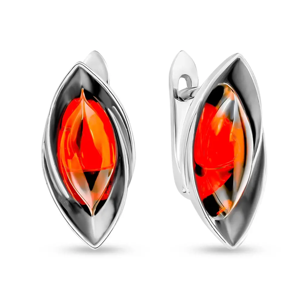 Серьги с янтарем из серебра 925 пробы