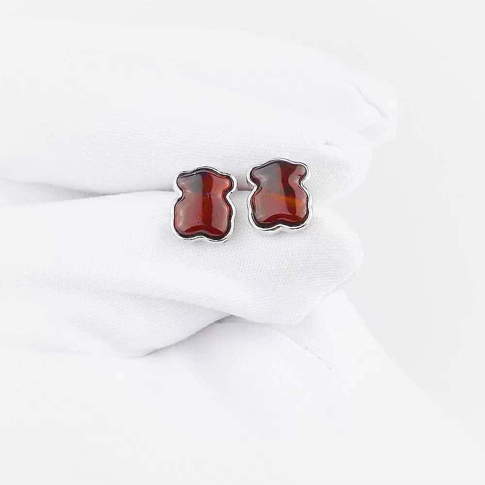 Серьги  Мишка с янтарем из серебра 925 пробы 1