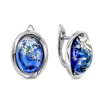 Серьги с янтарем из серебра 925 пробы