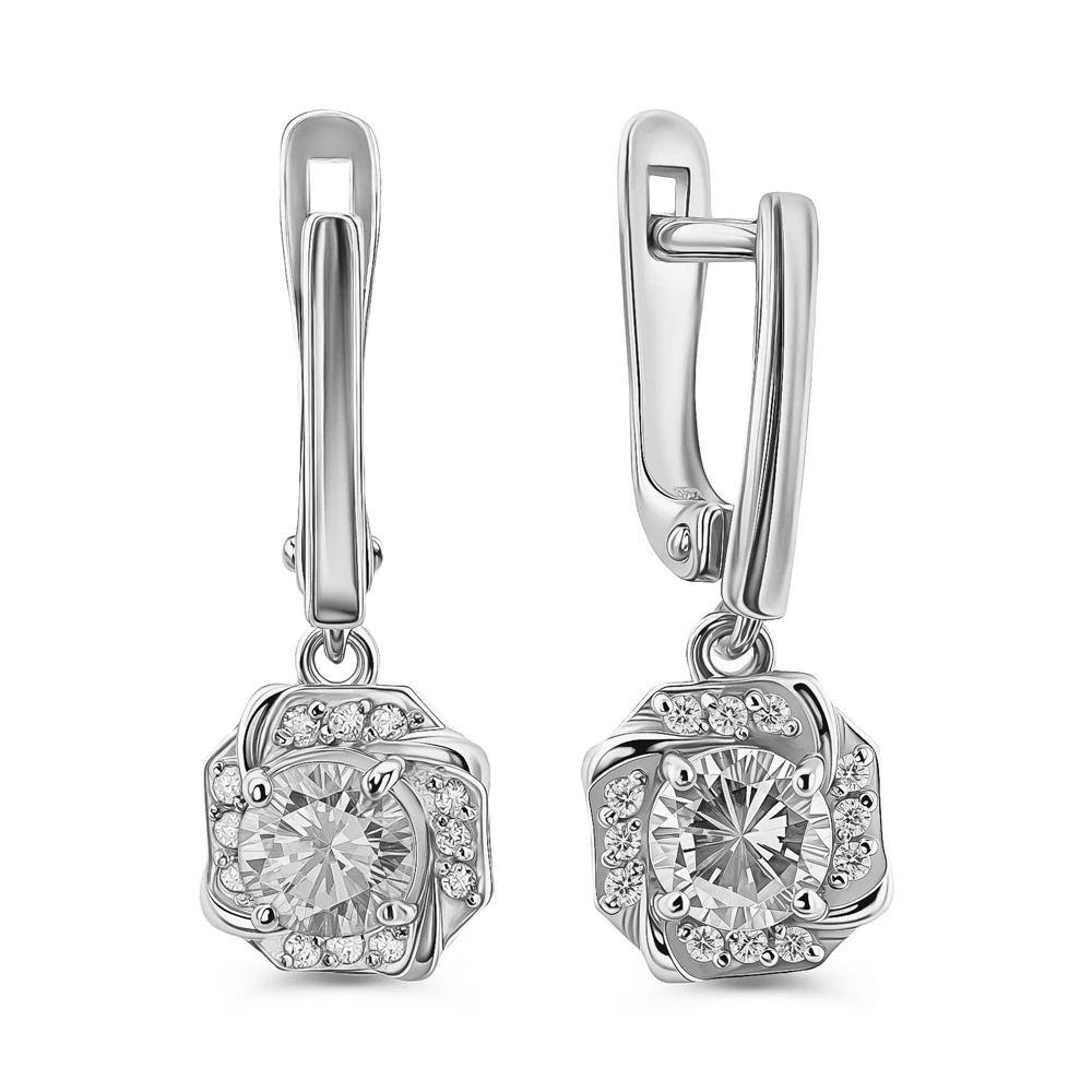 Серьги с фианитами из серебра 925 пробы