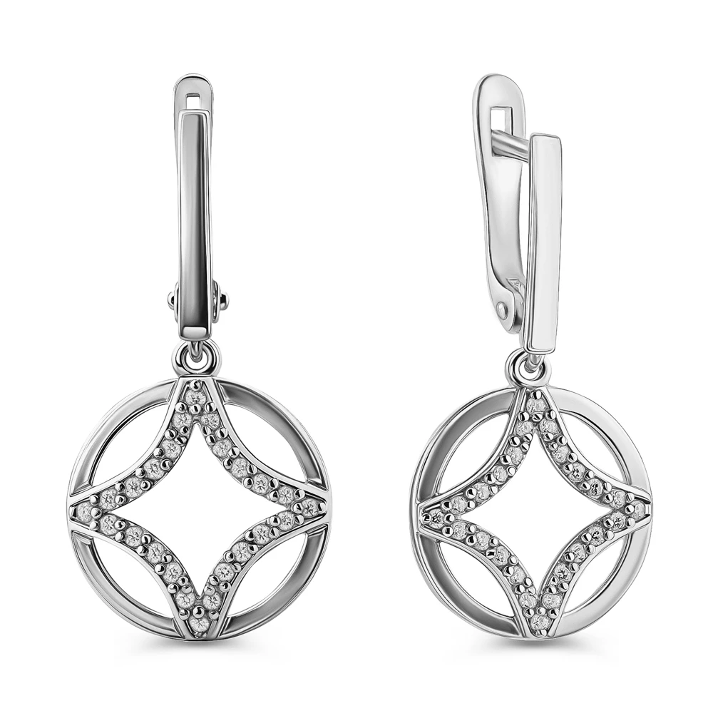 Серьги с перламутром и фианитами из серебра 925 пробы