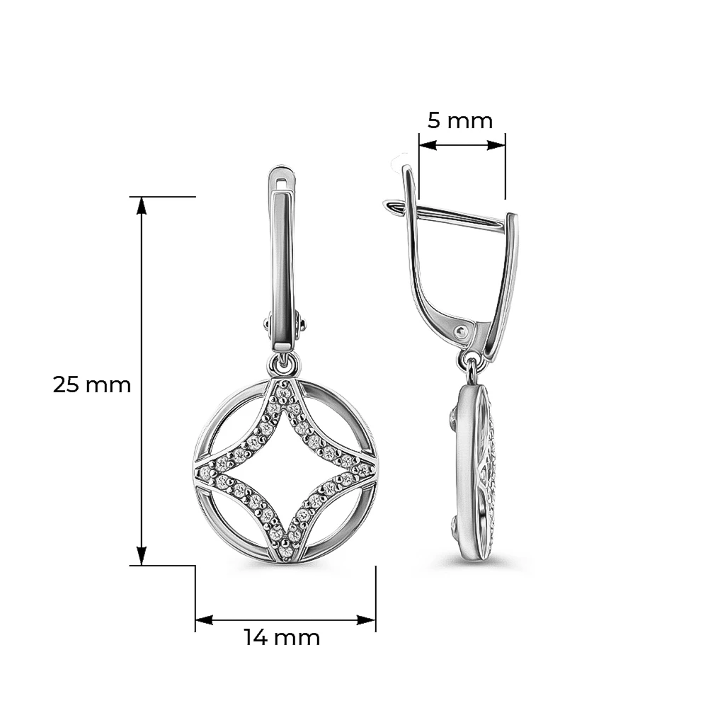 Серьги с перламутром и фианитами из серебра 925 пробы