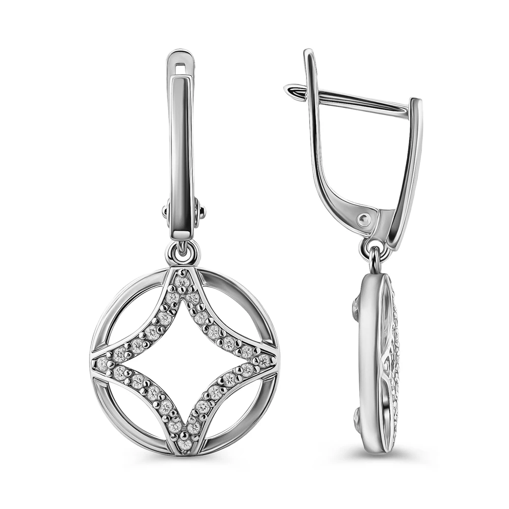 Серьги с перламутром и фианитами из серебра 925 пробы