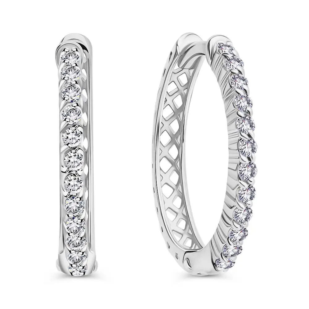 Серьги конго с фианитами из серебра 925 пробы