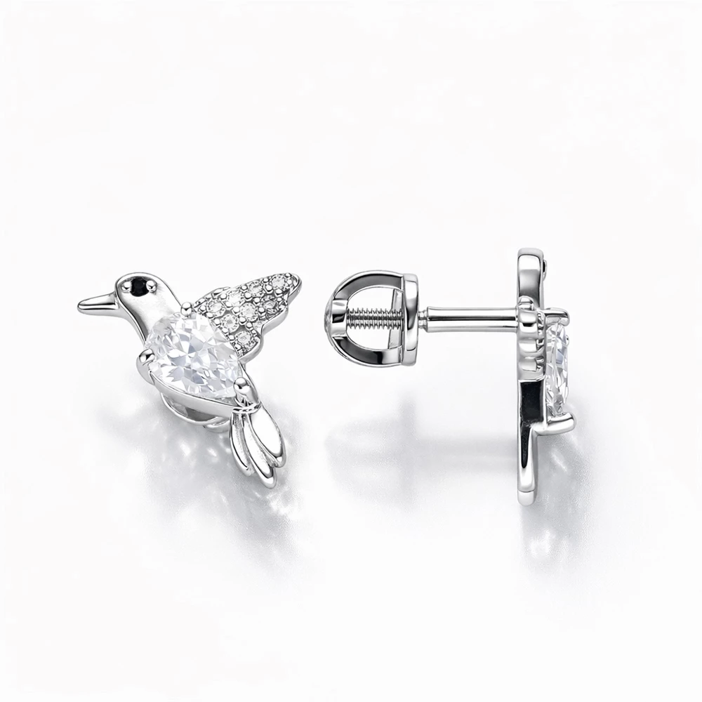 Серьги  Птица с фианитами из серебра 925 пробы