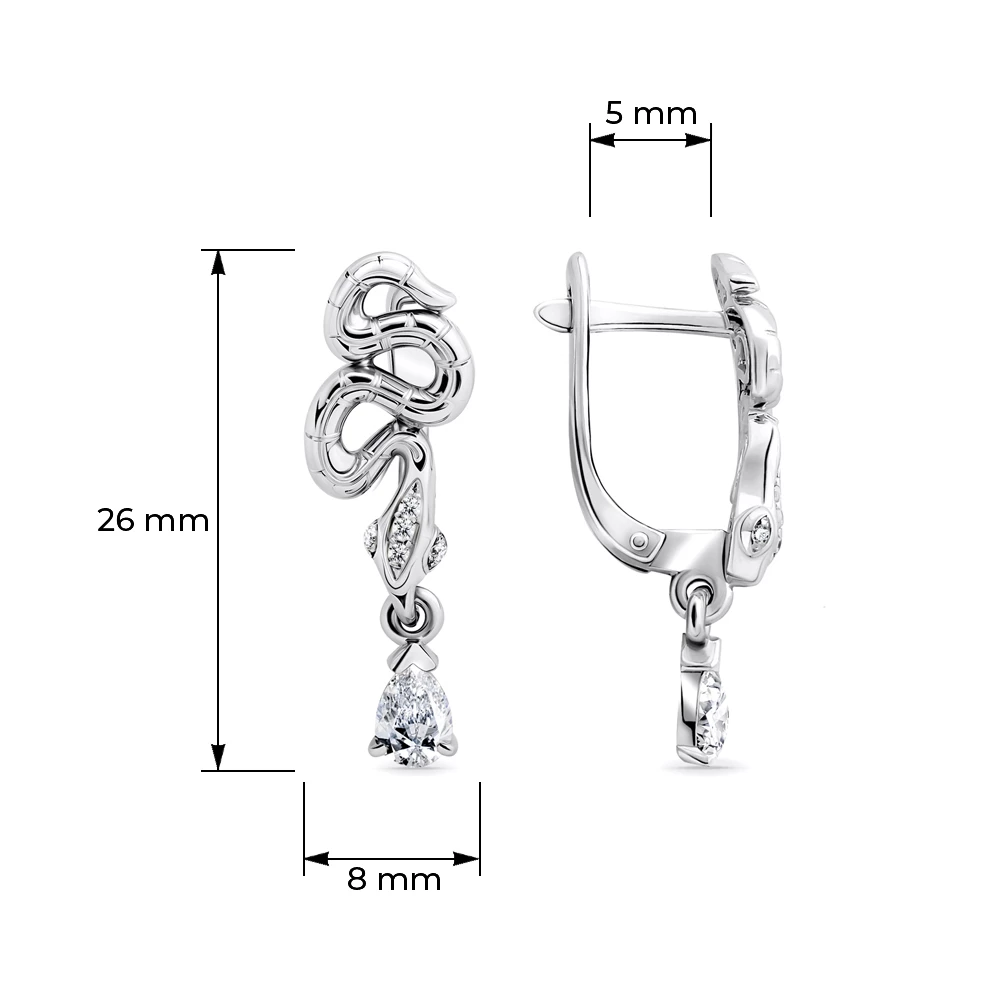 Серьги  Змея с фианитами из серебра 925 пробы 3