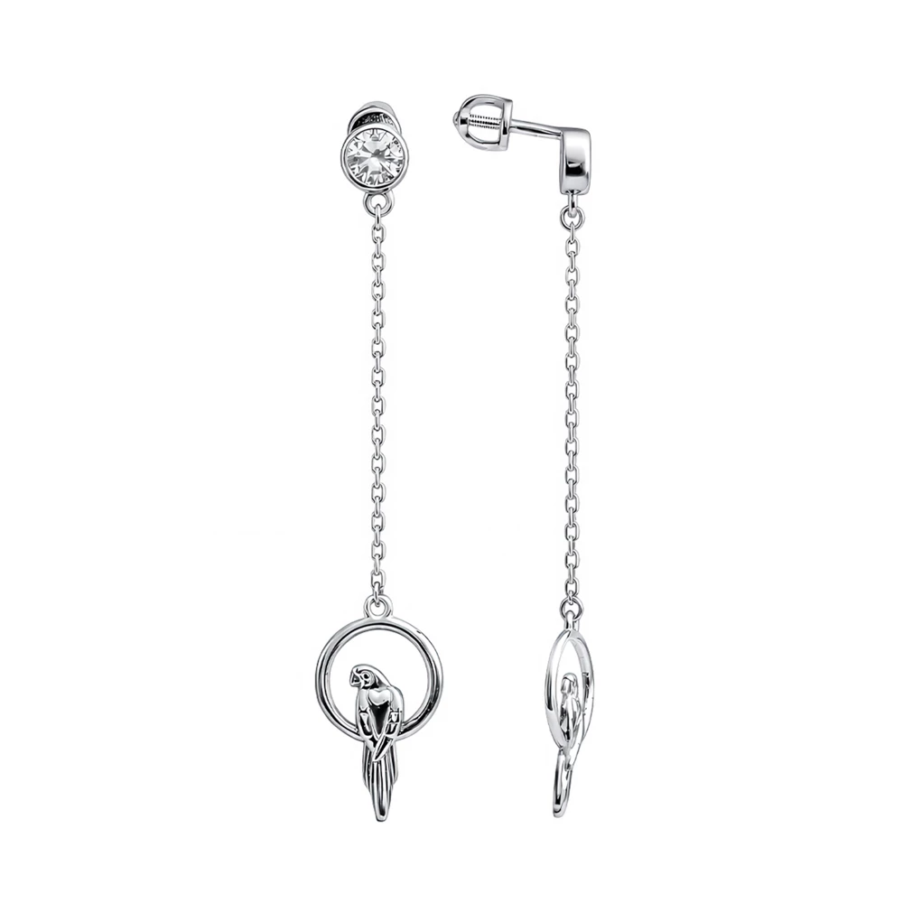 Серьги  Птица с фианитами из серебра 925 пробы