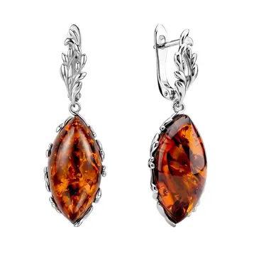 Серьги с янтарем из серебра 925 пробы