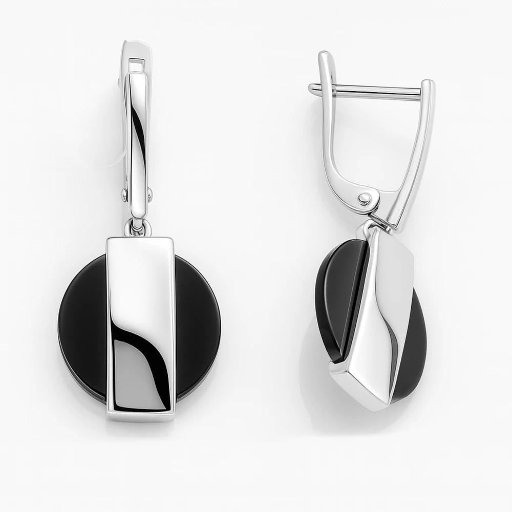 Серьги с агатами из серебра 925 пробы