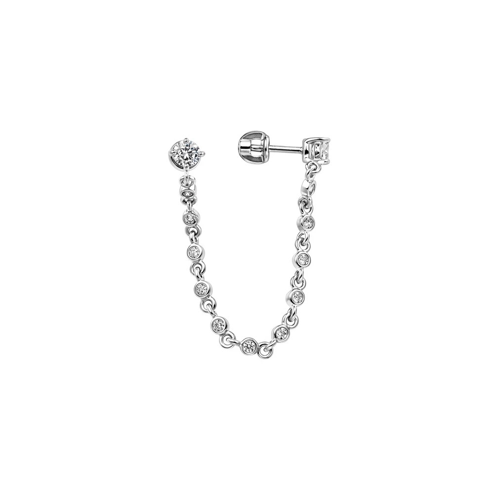 Серьга с фианитами из серебра 925 пробы