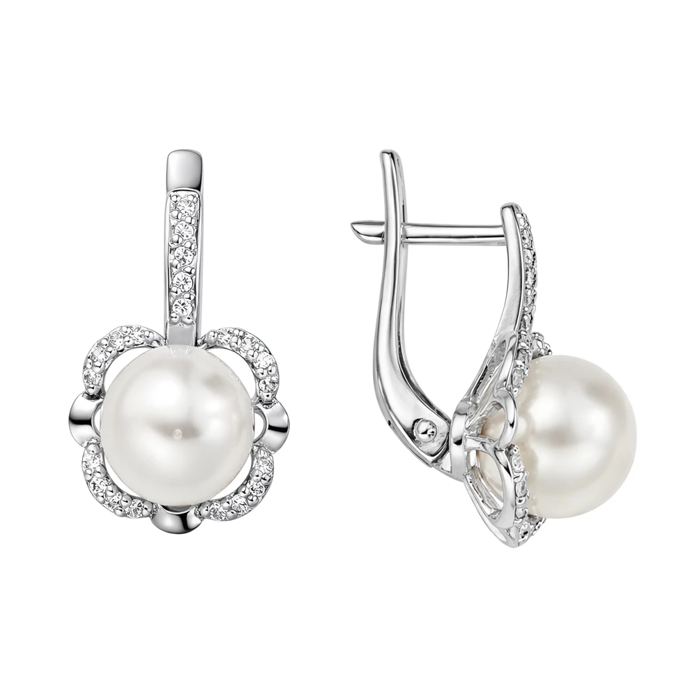 Серьги с искусственным жемчугом из серебра 925 пробы