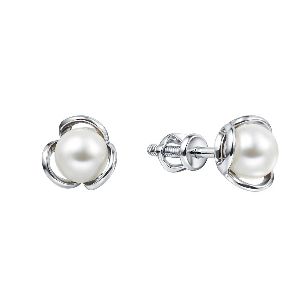 Серьги с искусственным жемчугом из серебра 925 пробы