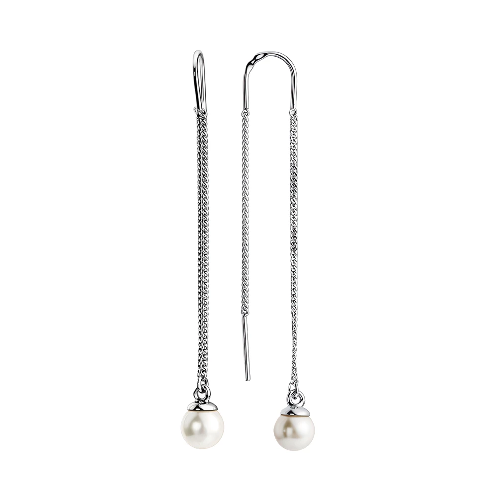 Серьги с искусственным жемчугом из серебра 925 пробы