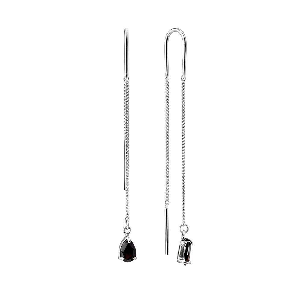 Серьги с гранатами из серебра 925 пробы