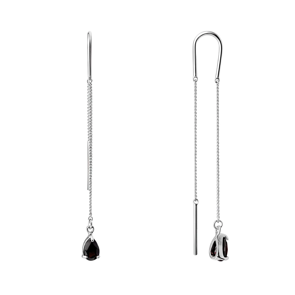 Серьги с гранатами из серебра 925 пробы