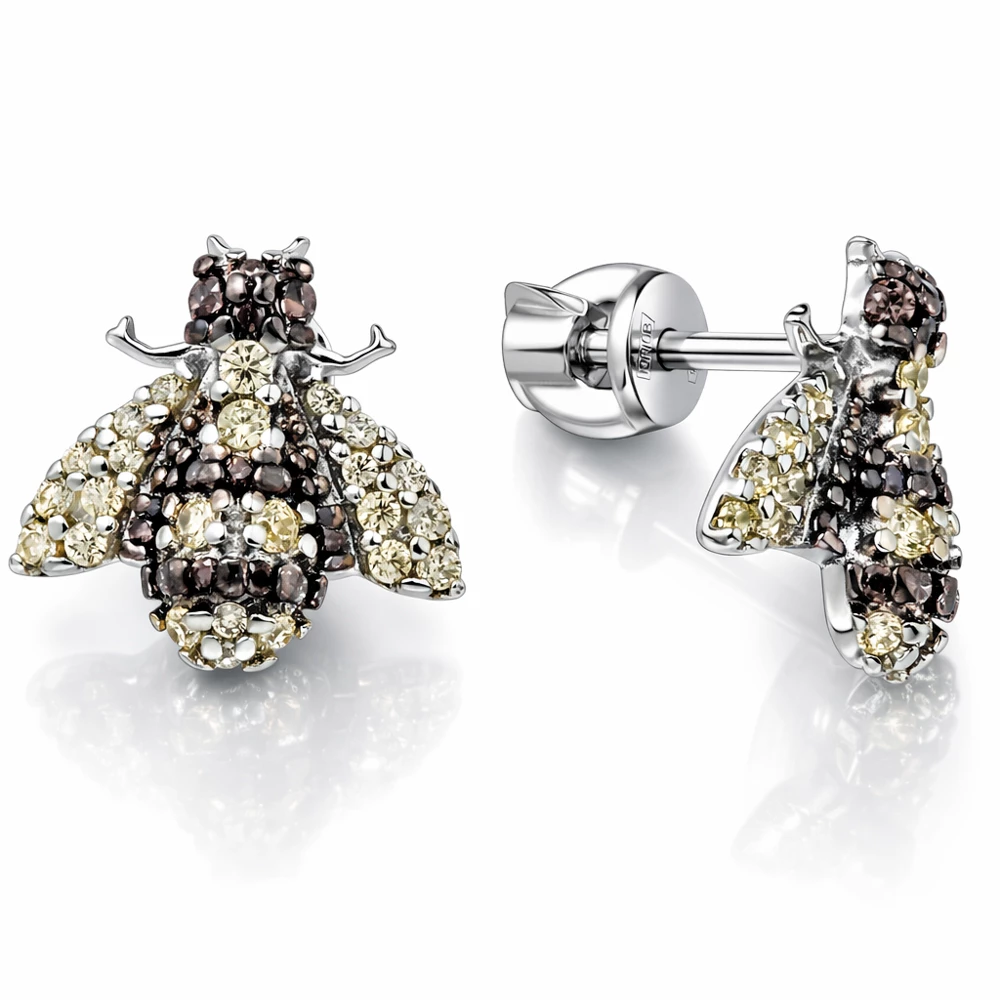 Серьги  Пчелка с фианитами из серебра 925 пробы