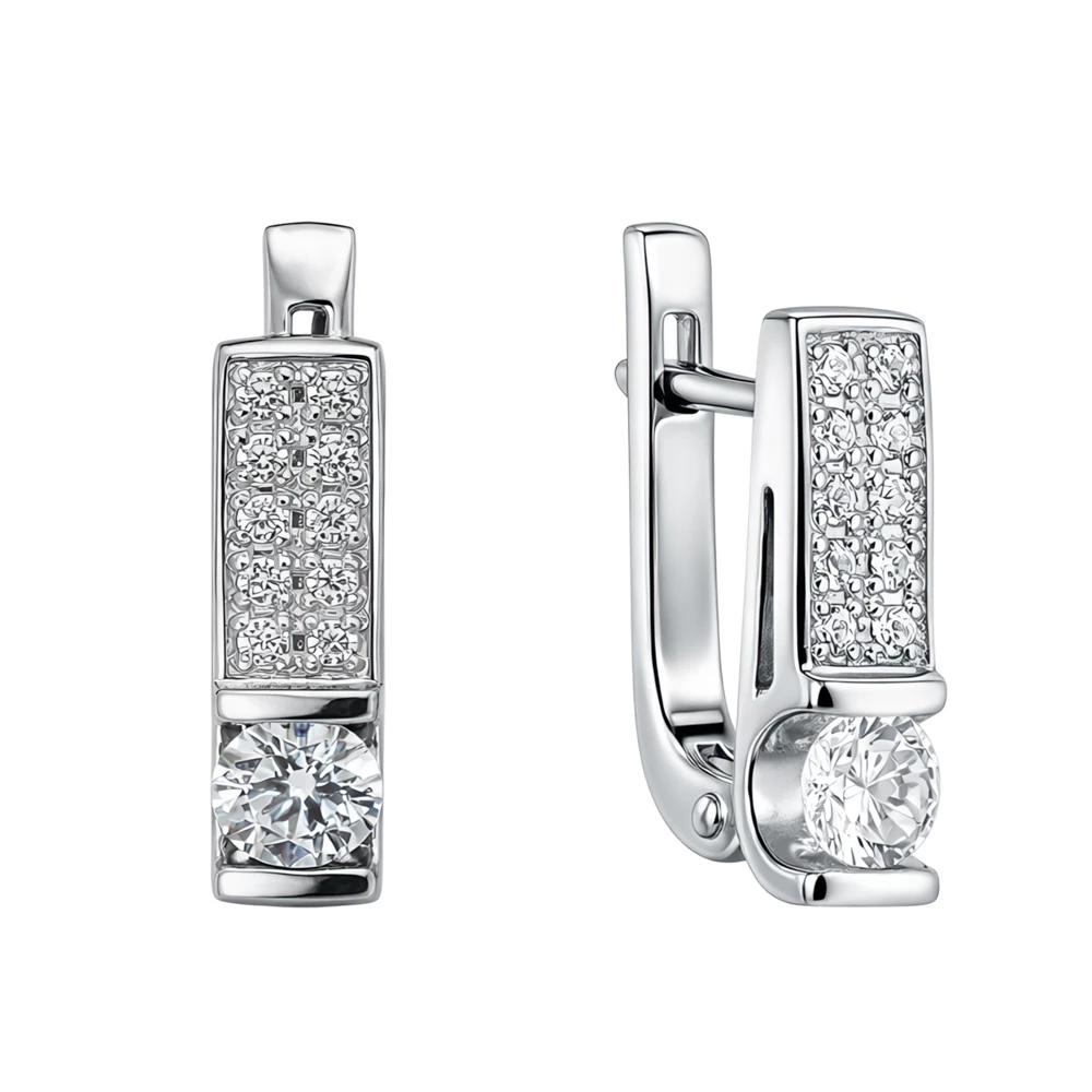 Серьги с фианитами из серебра 925 пробы