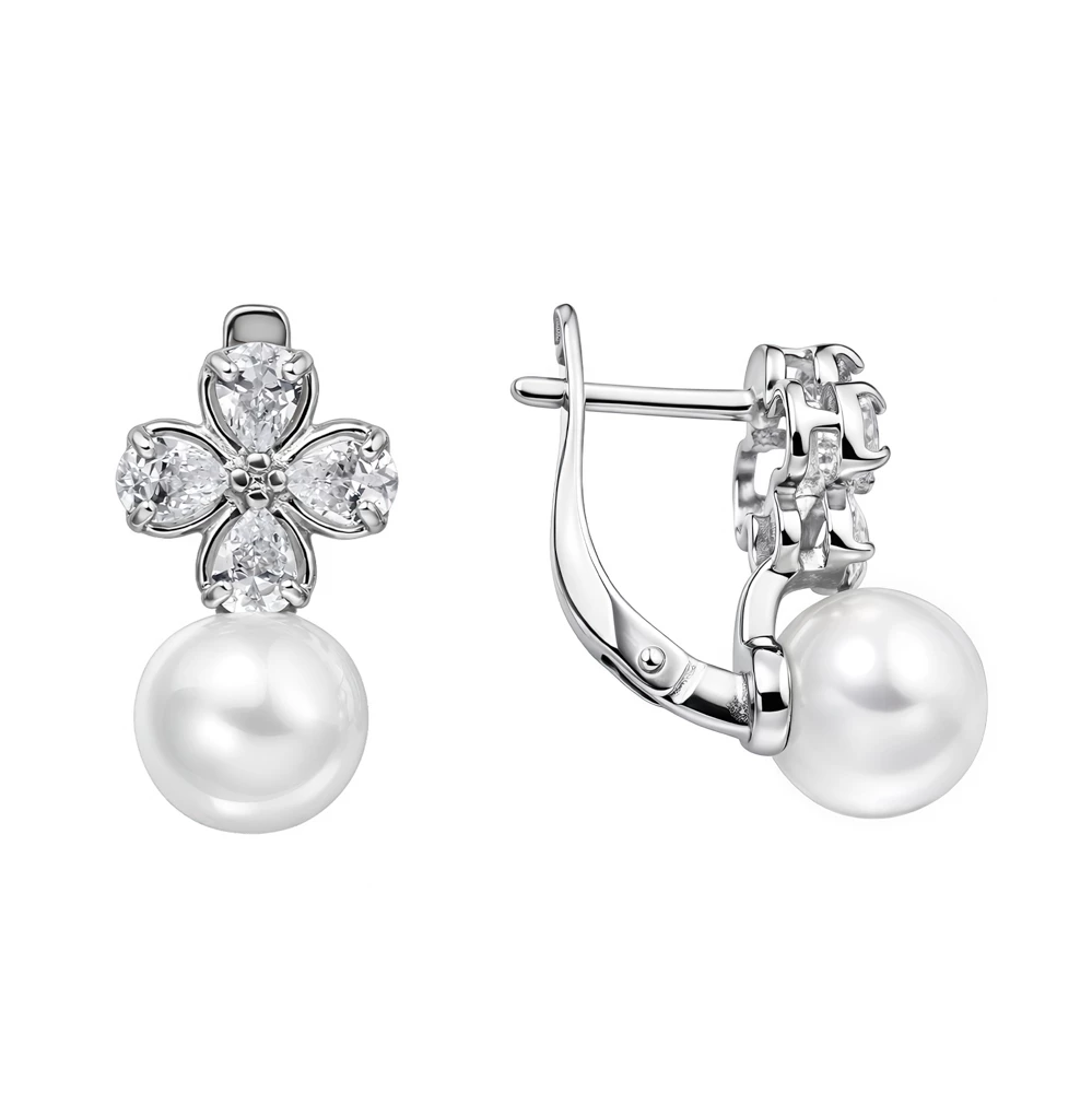 Серьги с искусственным жемчугом из серебра 925 пробы