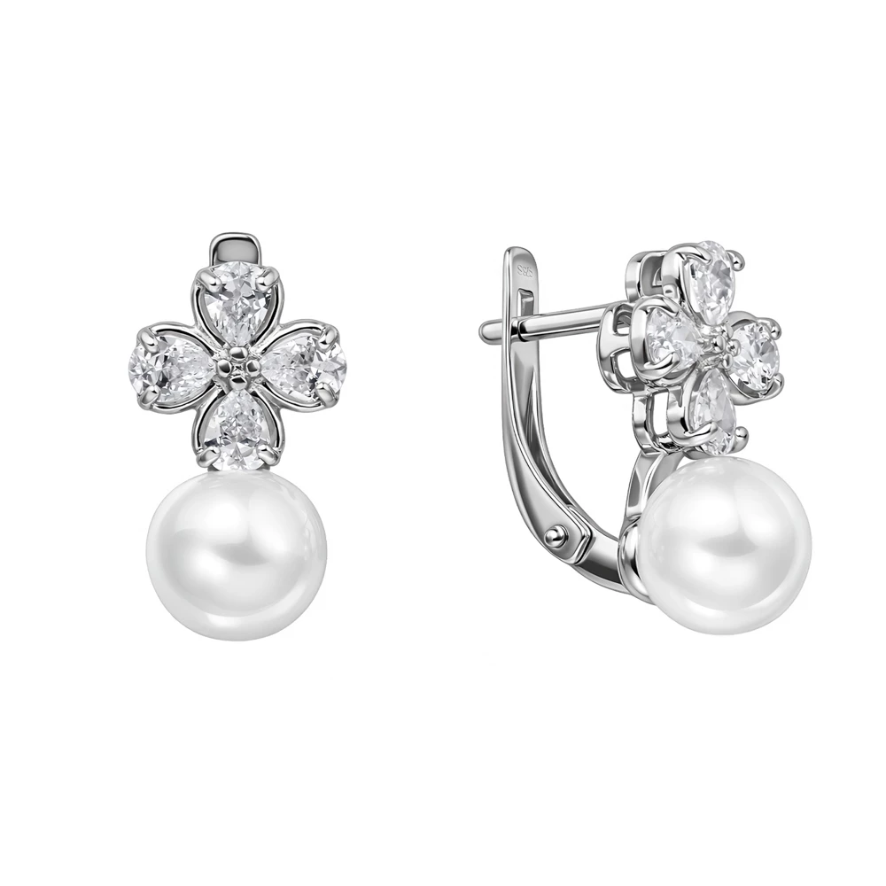 Серьги с искусственным жемчугом из серебра 925 пробы
