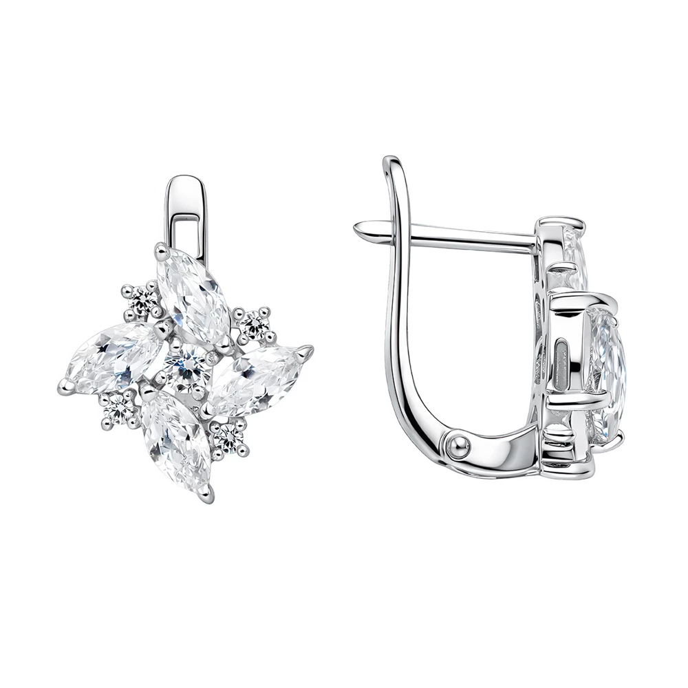 Серьги с фианитами из серебра 925 пробы