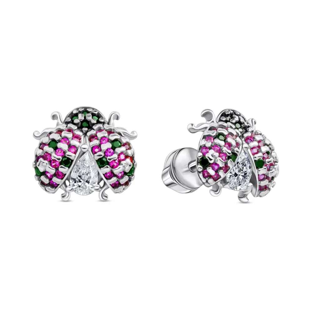 Серьги с корундом синтетическим и фианитами из серебра 925 пробы 1