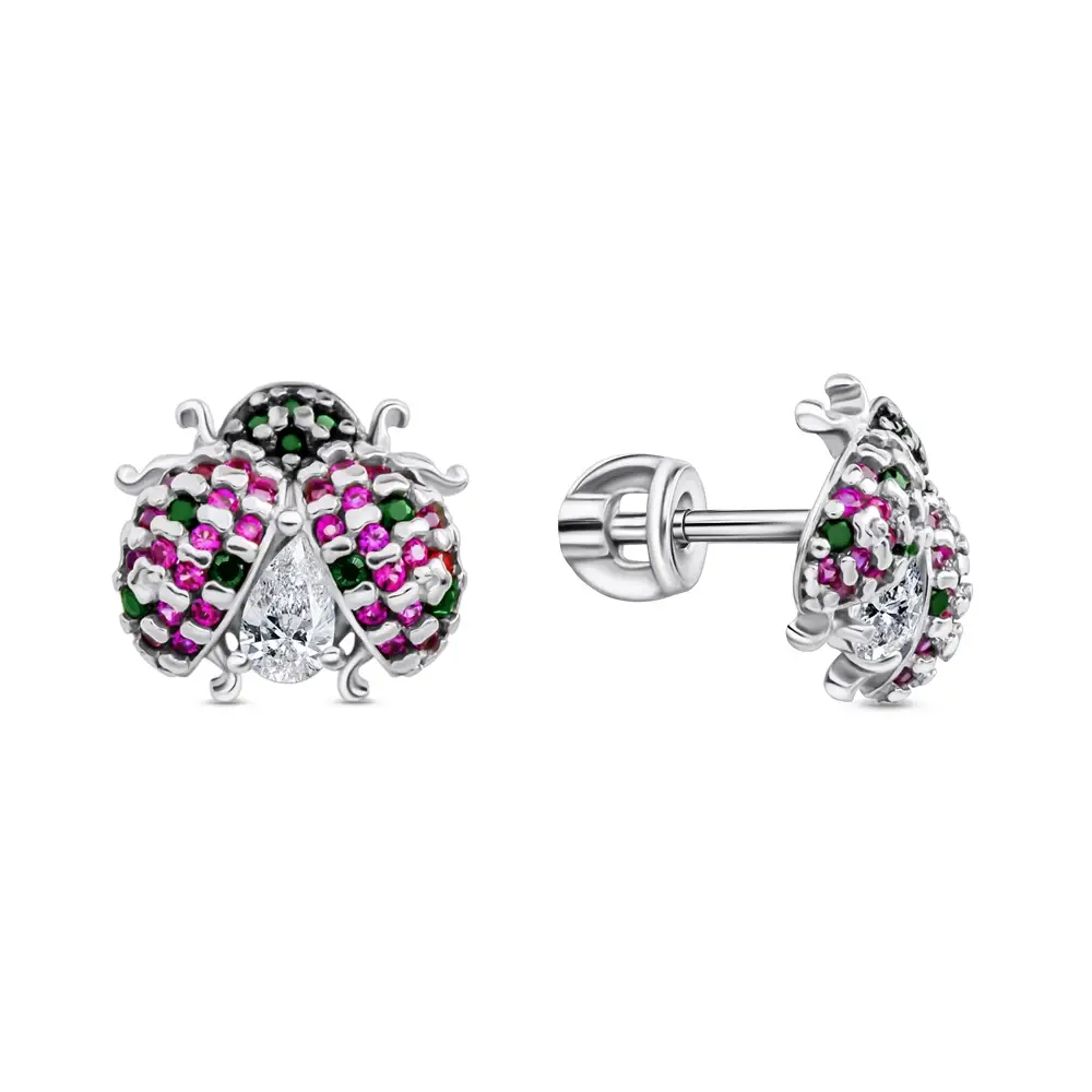 Серьги с корундом синтетическим и фианитами из серебра 925 пробы 2
