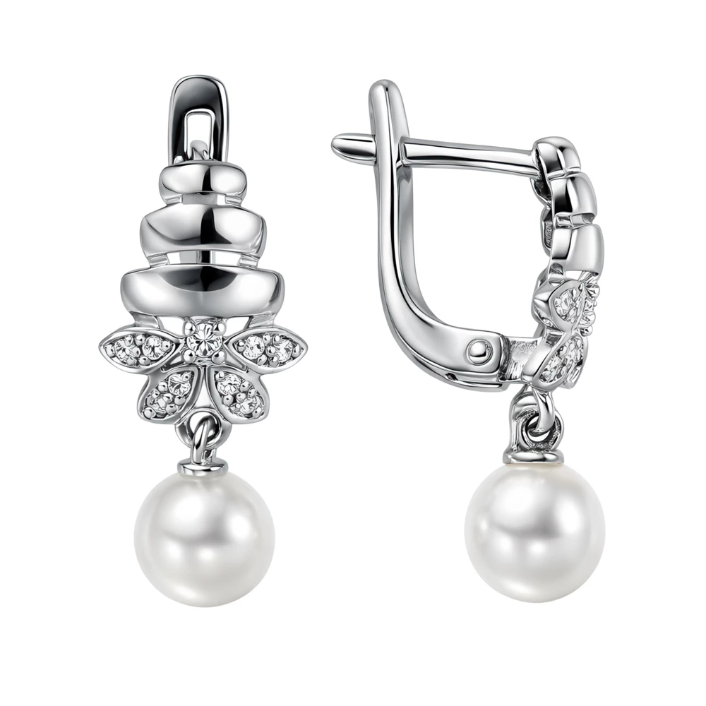 Серьги с искусственным жемчугом из серебра 925 пробы