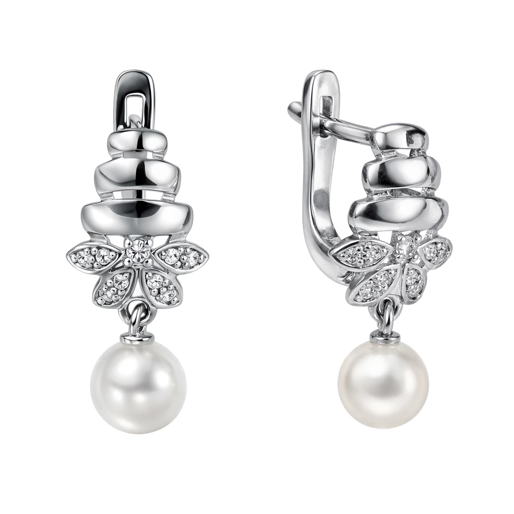 Серьги с искусственным жемчугом из серебра 925 пробы