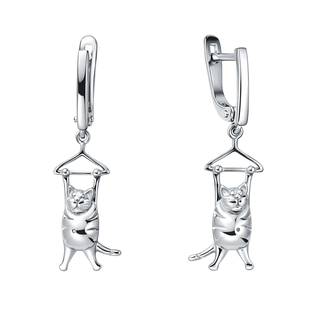 Серьги  Кошка из серебра 925 пробы