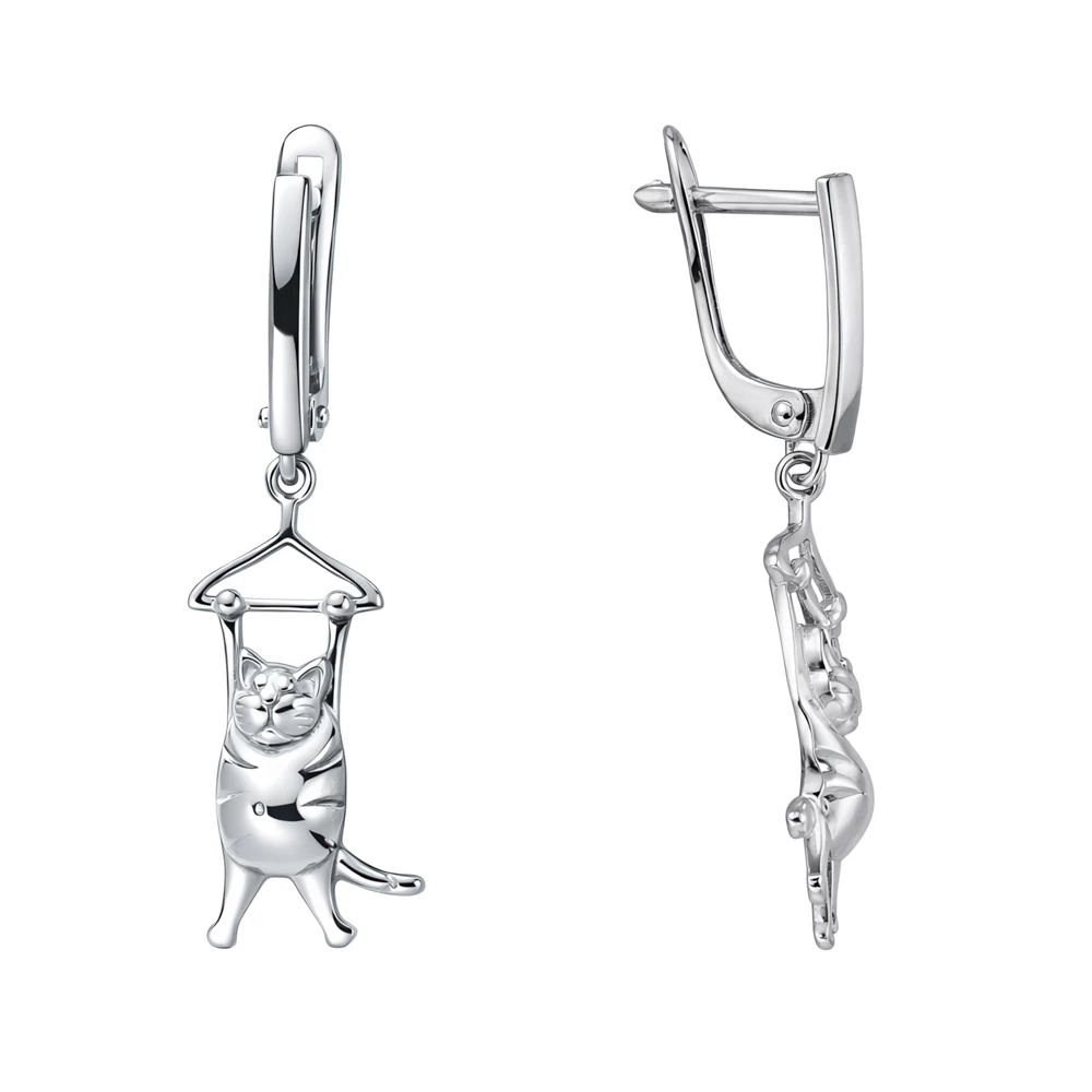 Серьги  Кошка из серебра 925 пробы