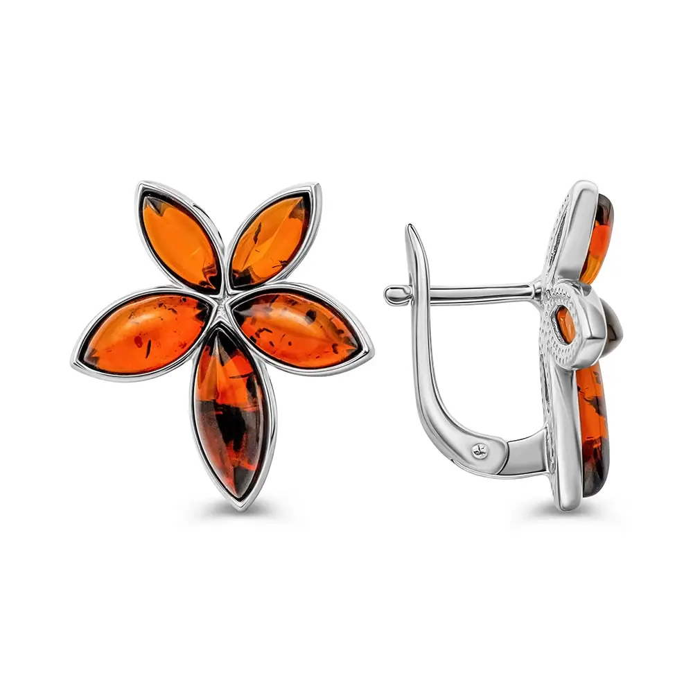 Серьги с янтарем из серебра 925 пробы