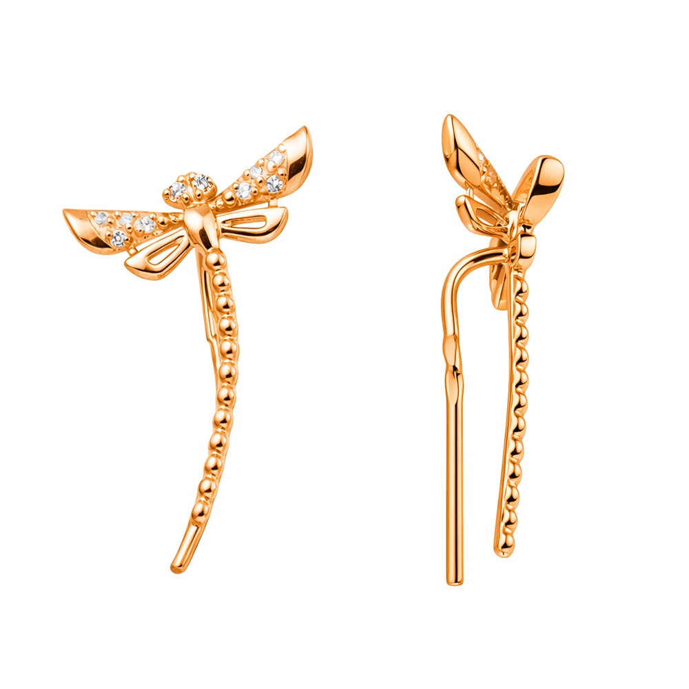 Серьги  Стрекоза с фианитами из серебра 925 пробы