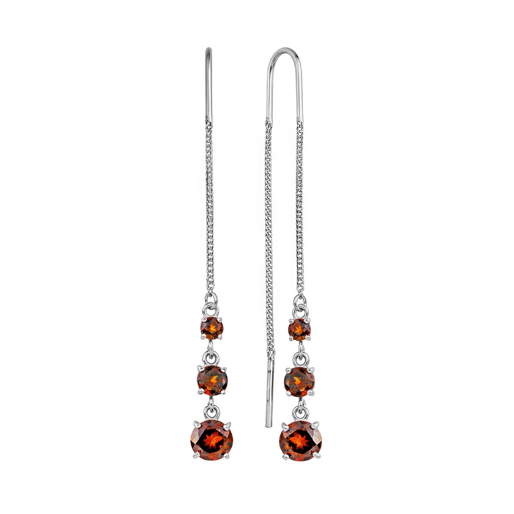 Серьги с гранатами из серебра 925 пробы