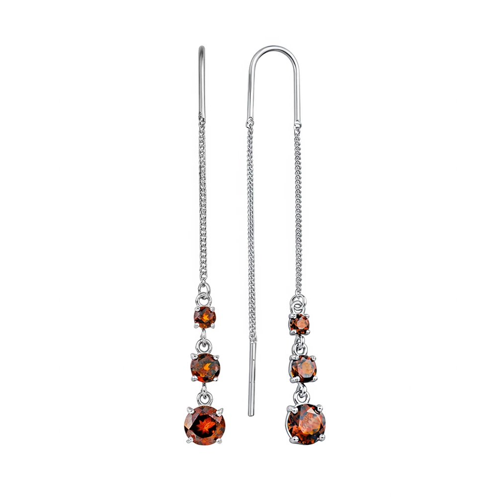 Серьги с гранатами из серебра 925 пробы