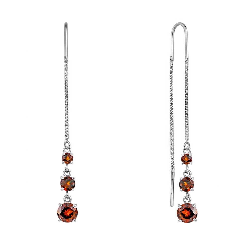 Серьги с гранатами из серебра 925 пробы