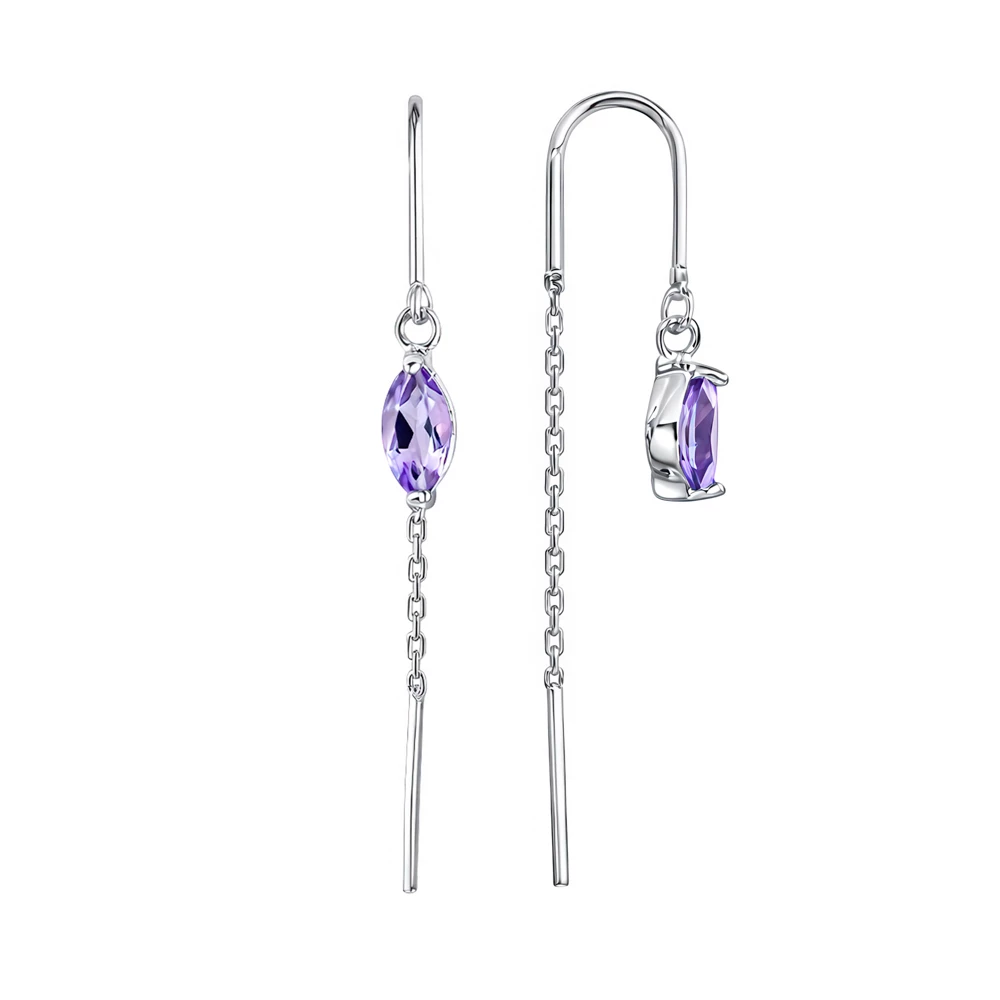 Серьги с аметистами из серебра 925 пробы