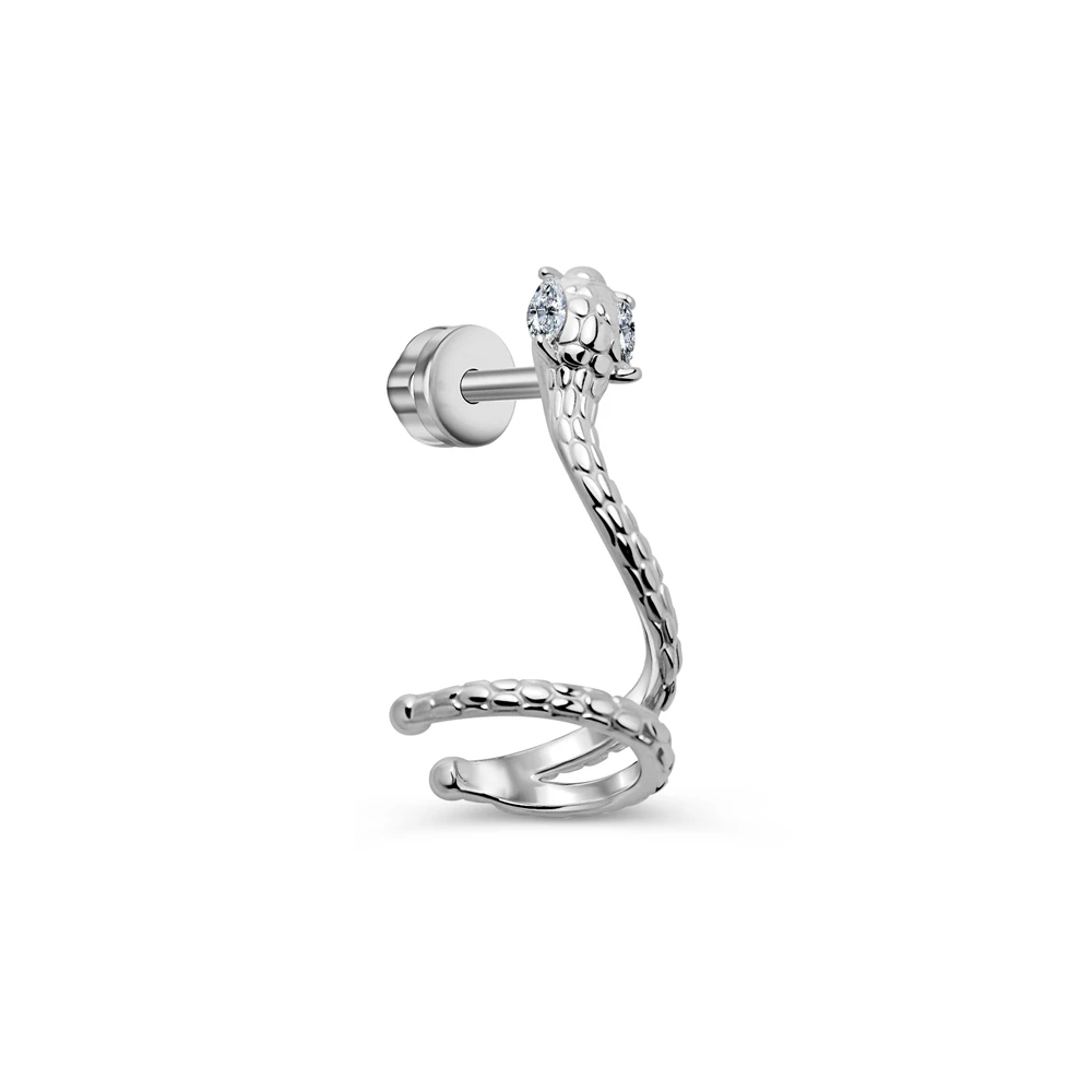 Серьга с фианитами из серебра 925 пробы