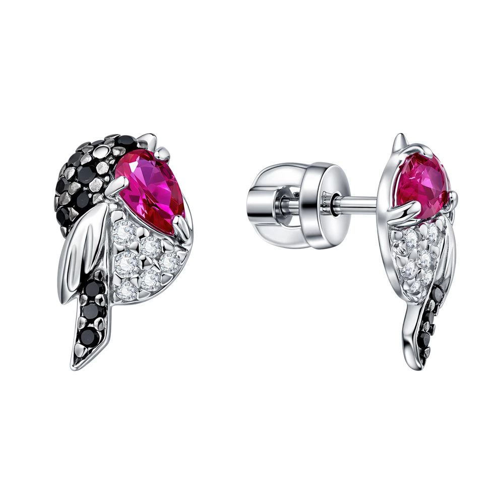 Серьги  Птица с фианитами из серебра 925 пробы