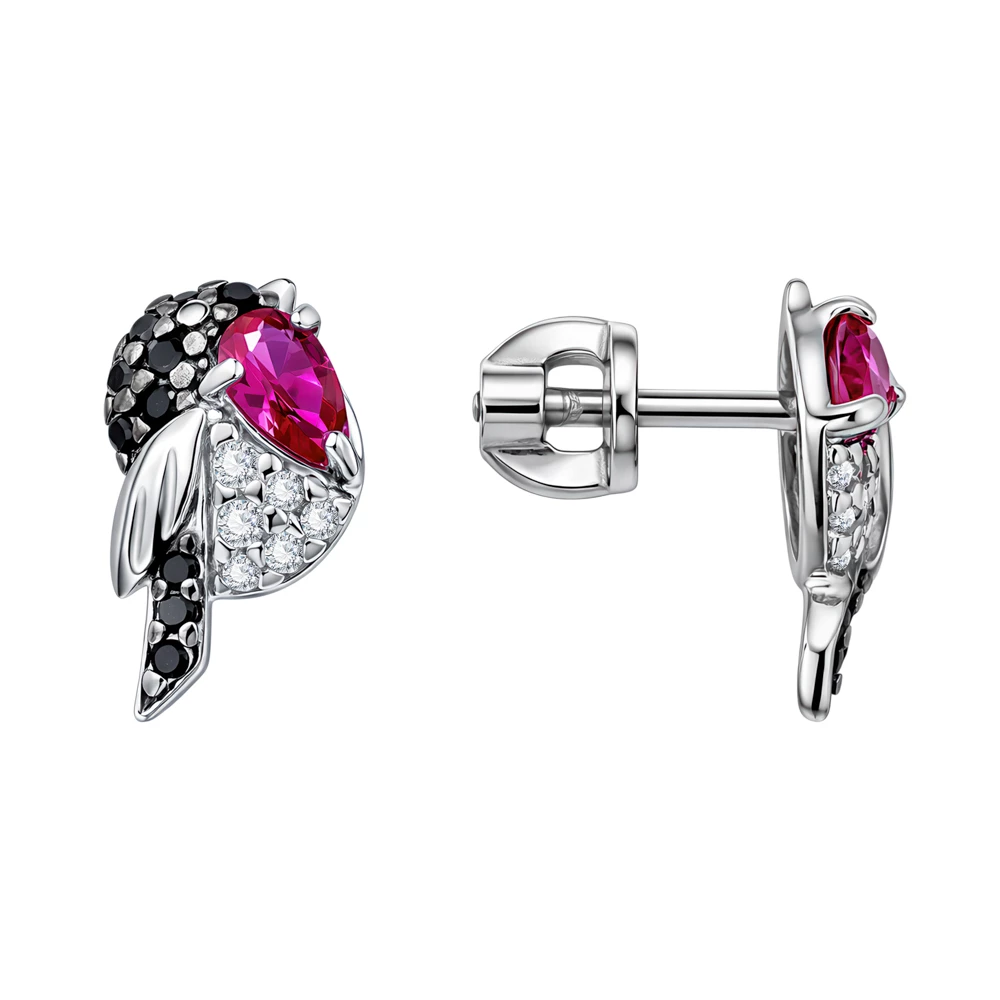 Серьги  Птица с фианитами из серебра 925 пробы