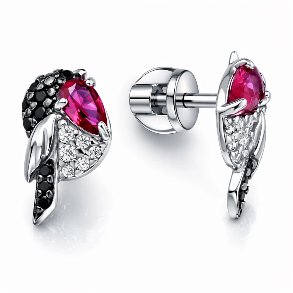 Серьги  Птица с фианитами из серебра 925 пробы