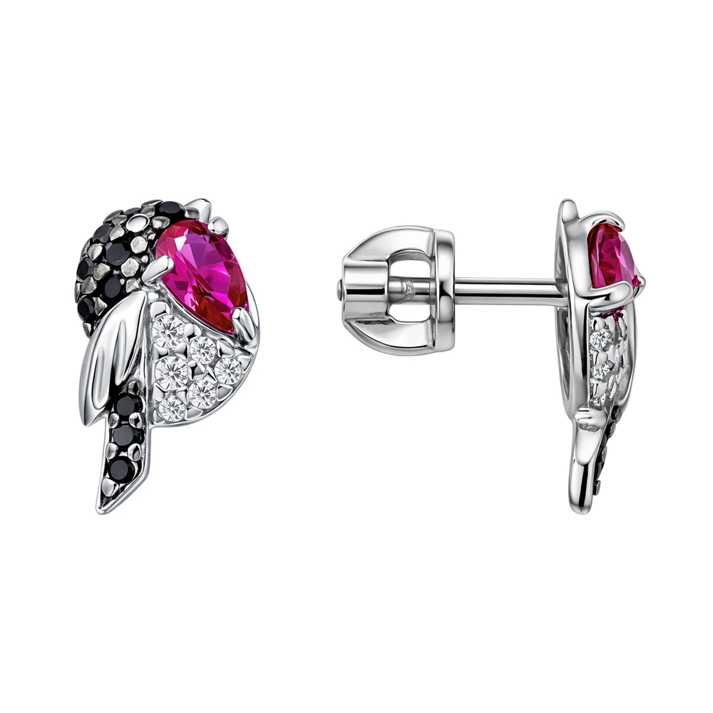 Серьги  Птица с фианитами из серебра 925 пробы