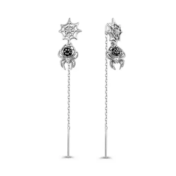 Серьги-продевки с фианитами из серебра 925 пробы