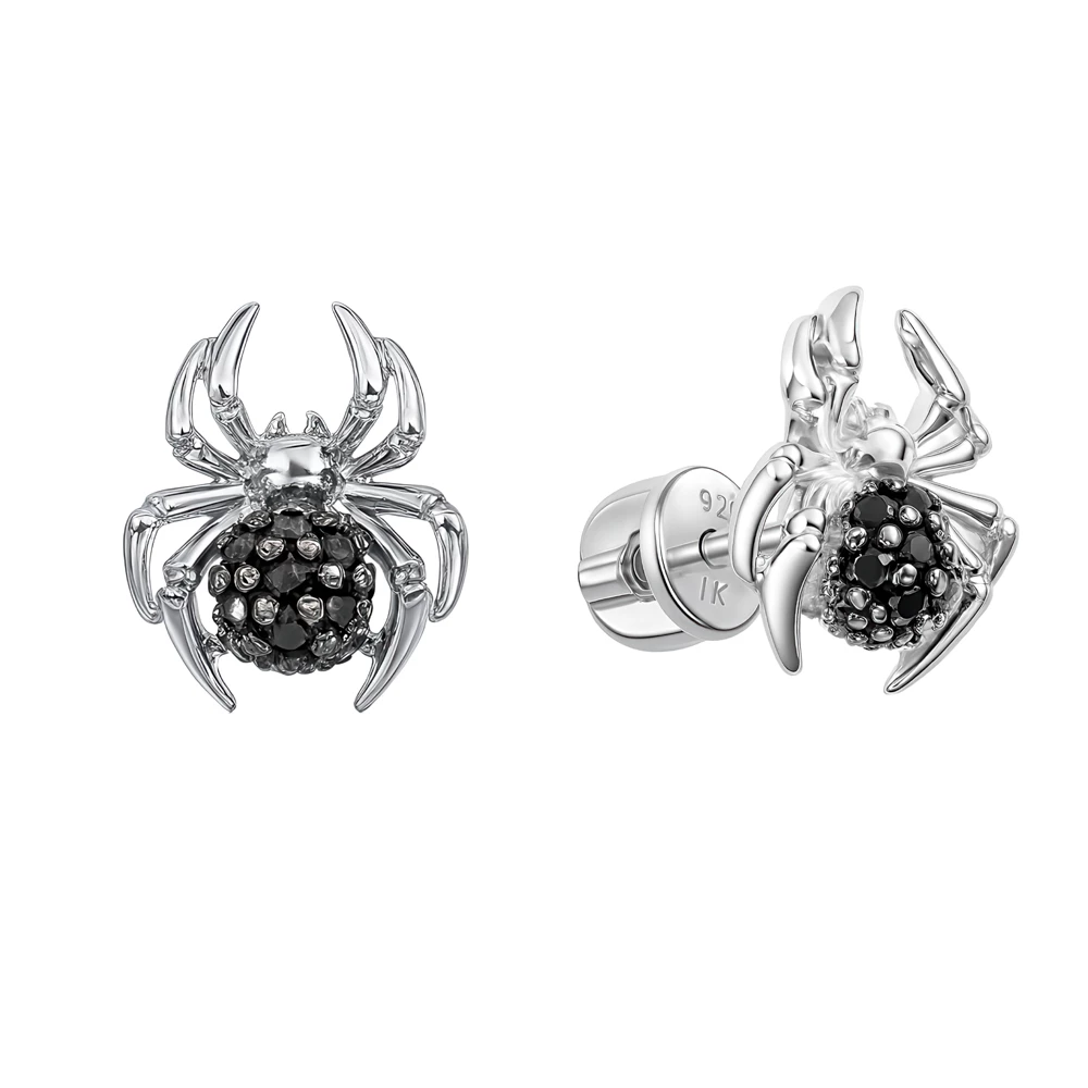 Серьги  Паук с фианитами из серебра 925 пробы