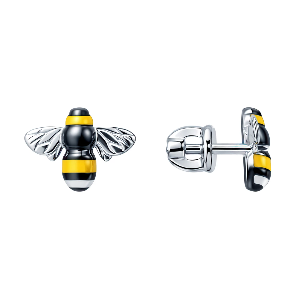Серьги  Пчелка из серебра 925 пробы