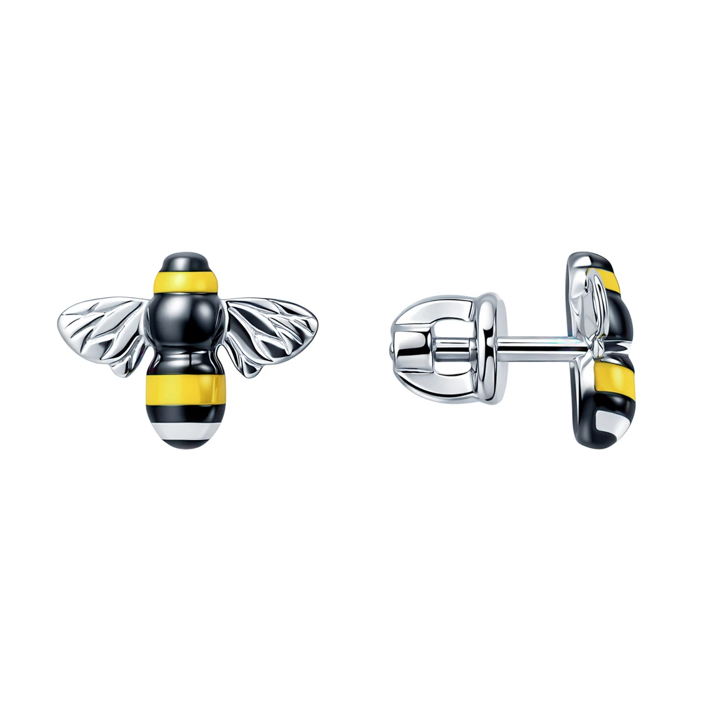 Серьги  Пчелка из серебра 925 пробы