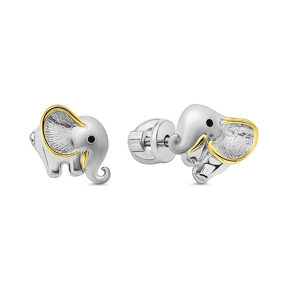 Серьги  Слон из серебра 925 пробы